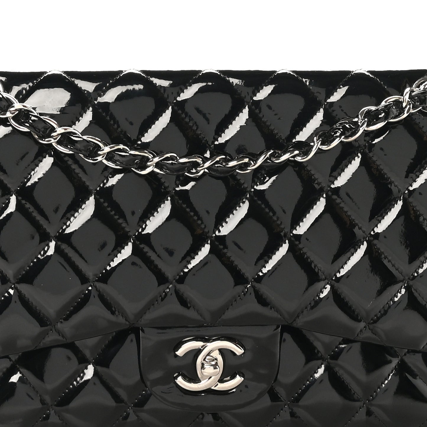 Patent Quilted Jumbo Double Flap Black