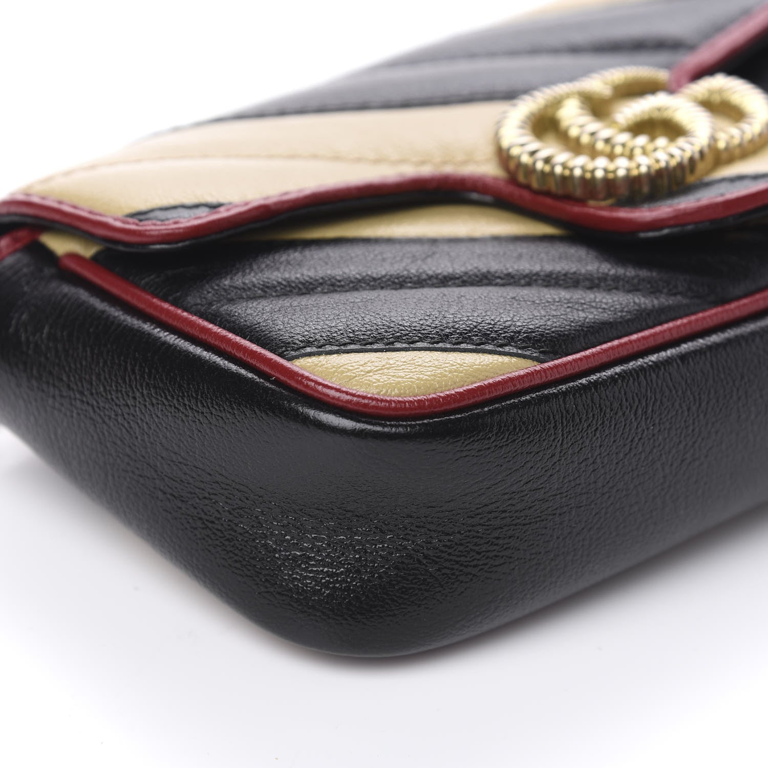 Gucci Vintage Effect Calfskin Matelasse Diagonal Striped Super Mini Torchon GG Marmont Shoulder Bag Black Beige 8 of 10
