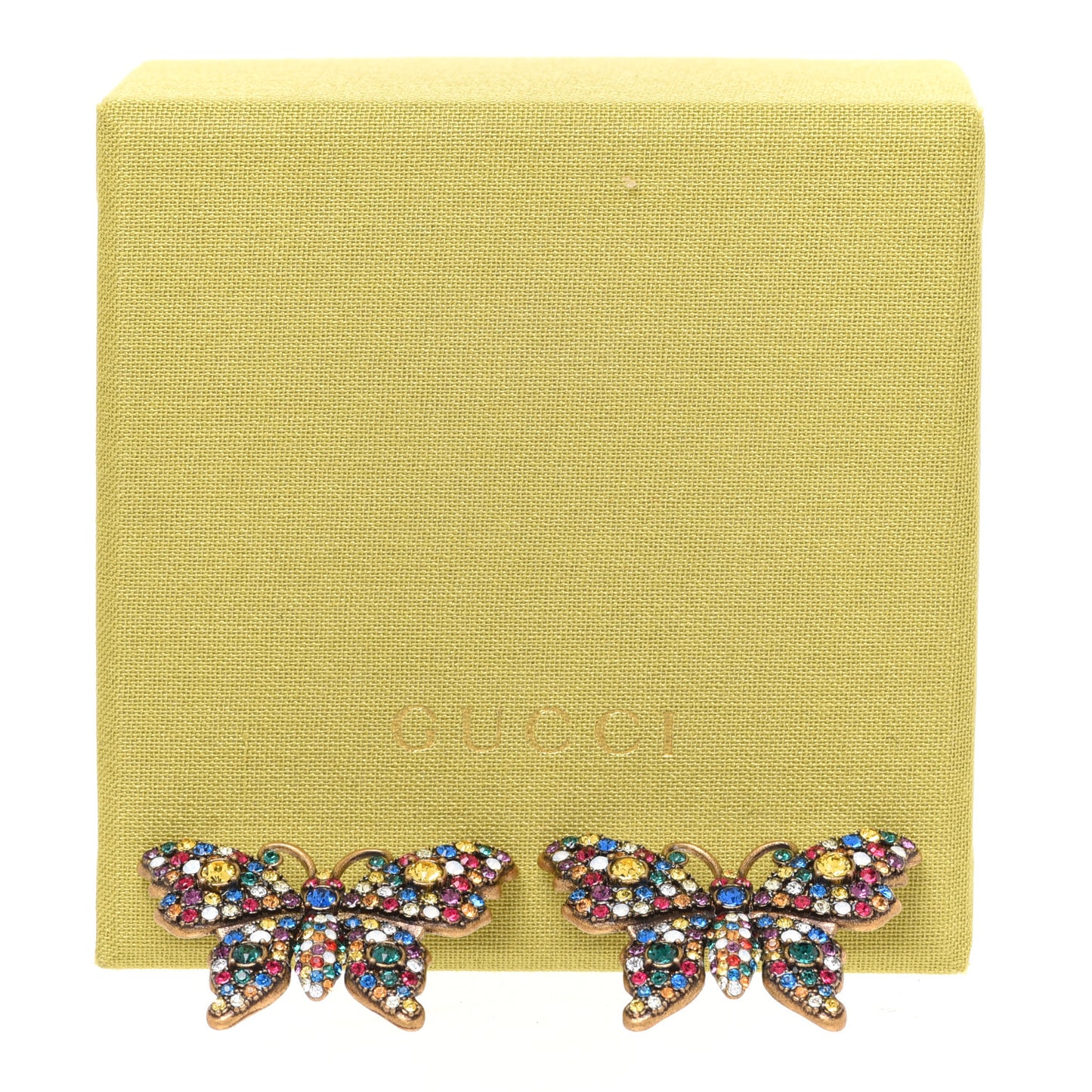 Metal Crystal Butterfly Stud Earrings Aged Gold Multicolor