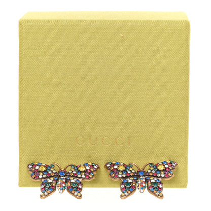 Gucci Metal Crystal Butterfly Stud Earrings Aged Gold Multicolor 4 of 4