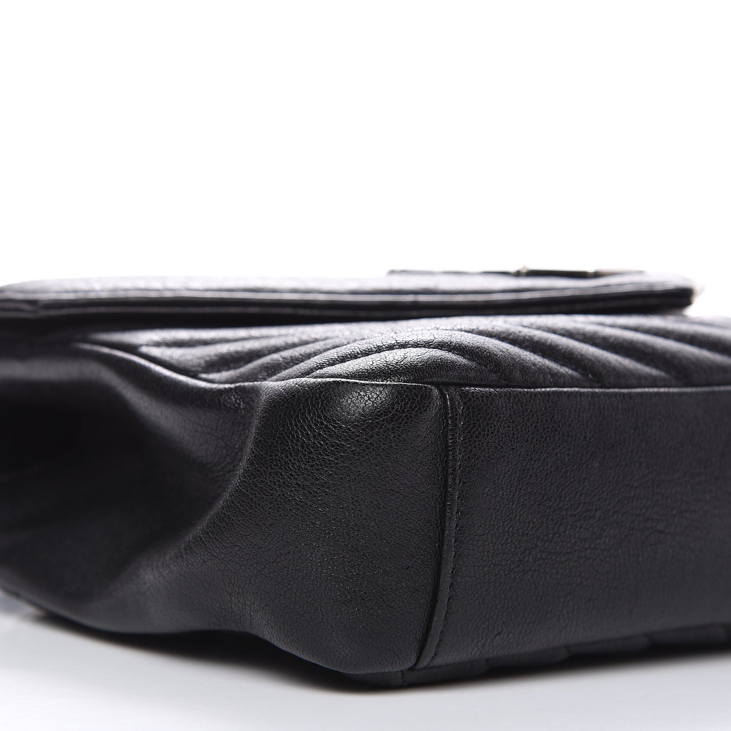 Sheepskin Matelasse Chevron Monogram Medium College Bag Black