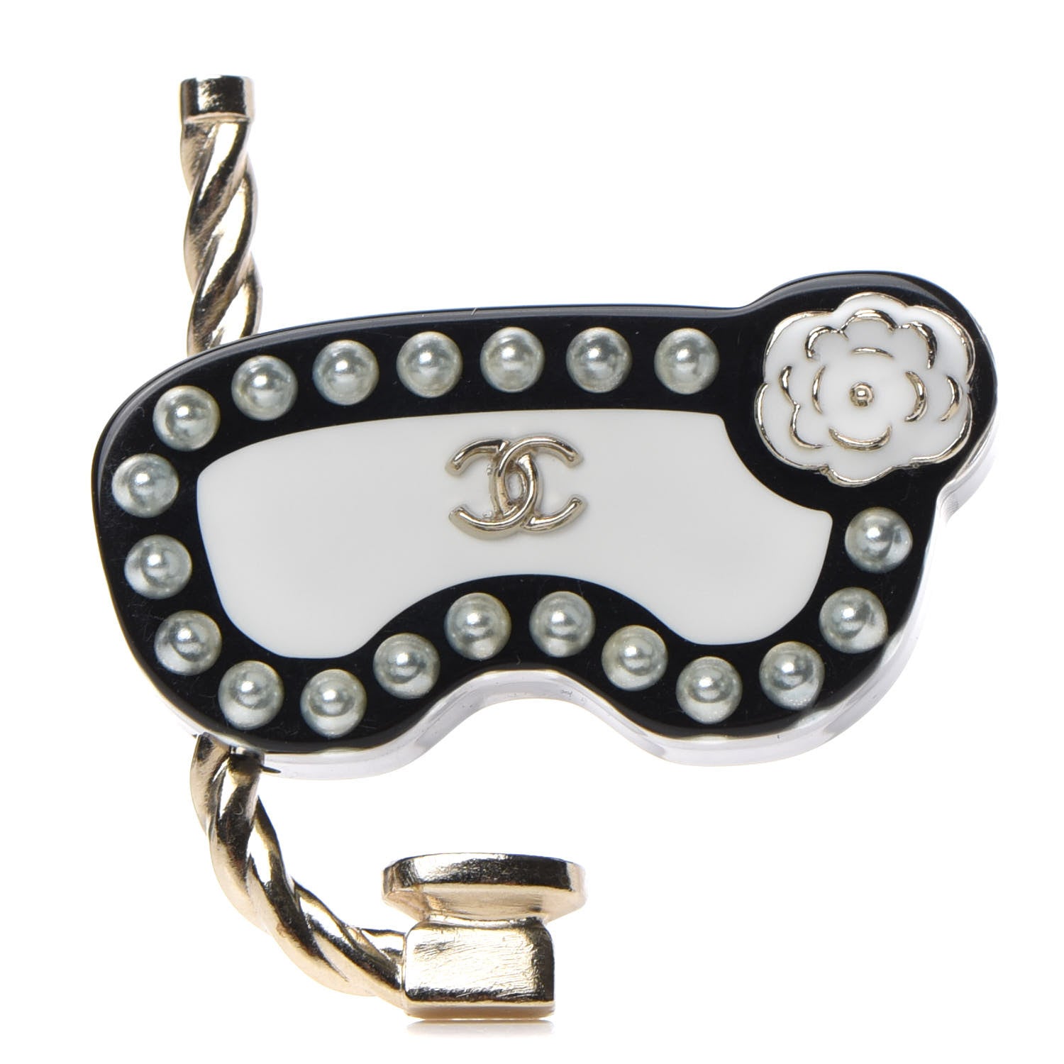 Chanel Resin Pearl Snorkeling CC Brooch Black White Gold 1 of 4