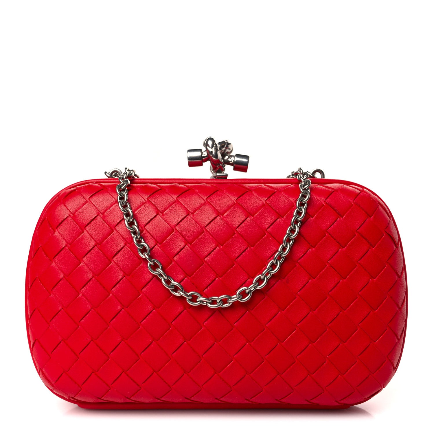 Bottega Veneta Nappa Intrecciato Chain Knot Clutch China Red 1 of 8