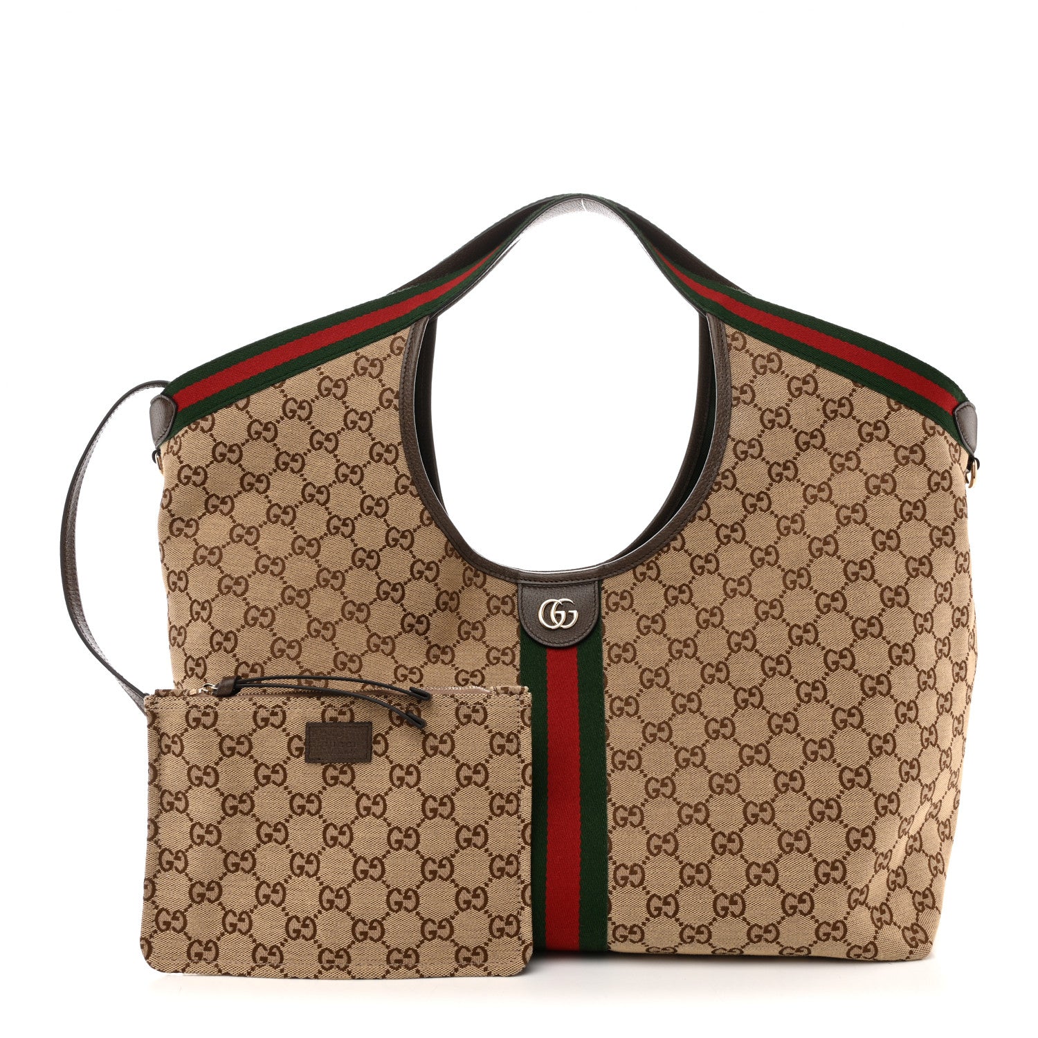 Gucci GG Monogram Web Large Giglio Tote Beige Brown 1868963