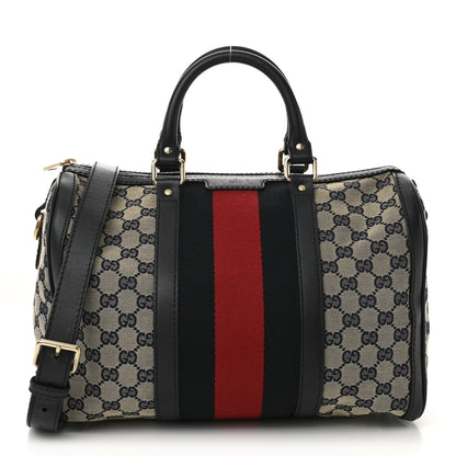 Gucci Monogram Selleria Calfskin Vintage Web Medium Boston Beige Blue 2 of 31