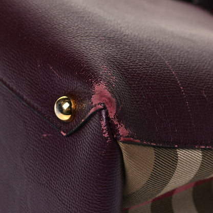 Burberry Grainy Calfskin House Check Medium Banner Tote Elderberry 10 of 15