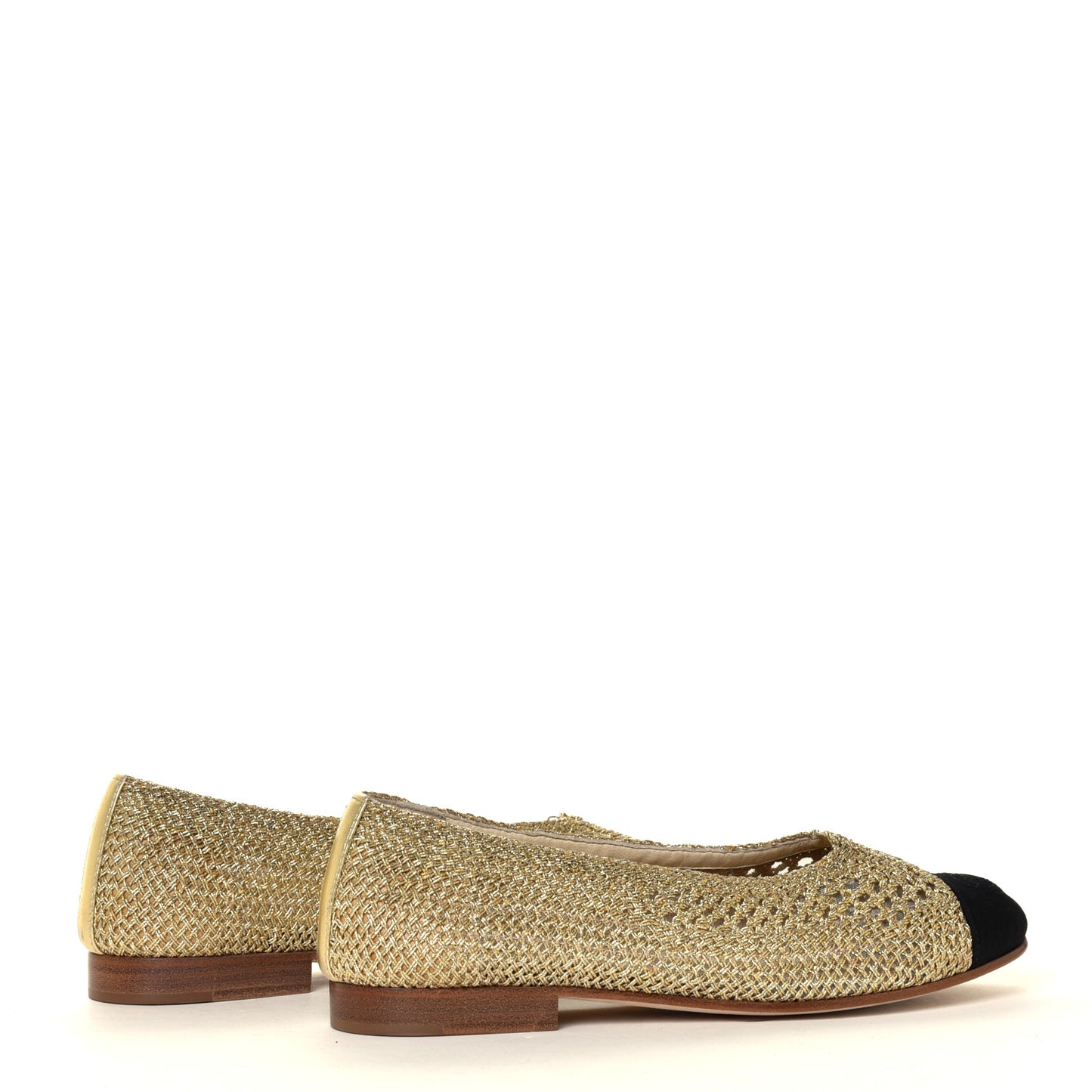 Fabric Grosgrain Cap CC Ballerina Flats 35.5 Black Gold