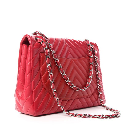 Chanel Lambskin Chevron Quilted Maxi Single Flap Red 3 of 9