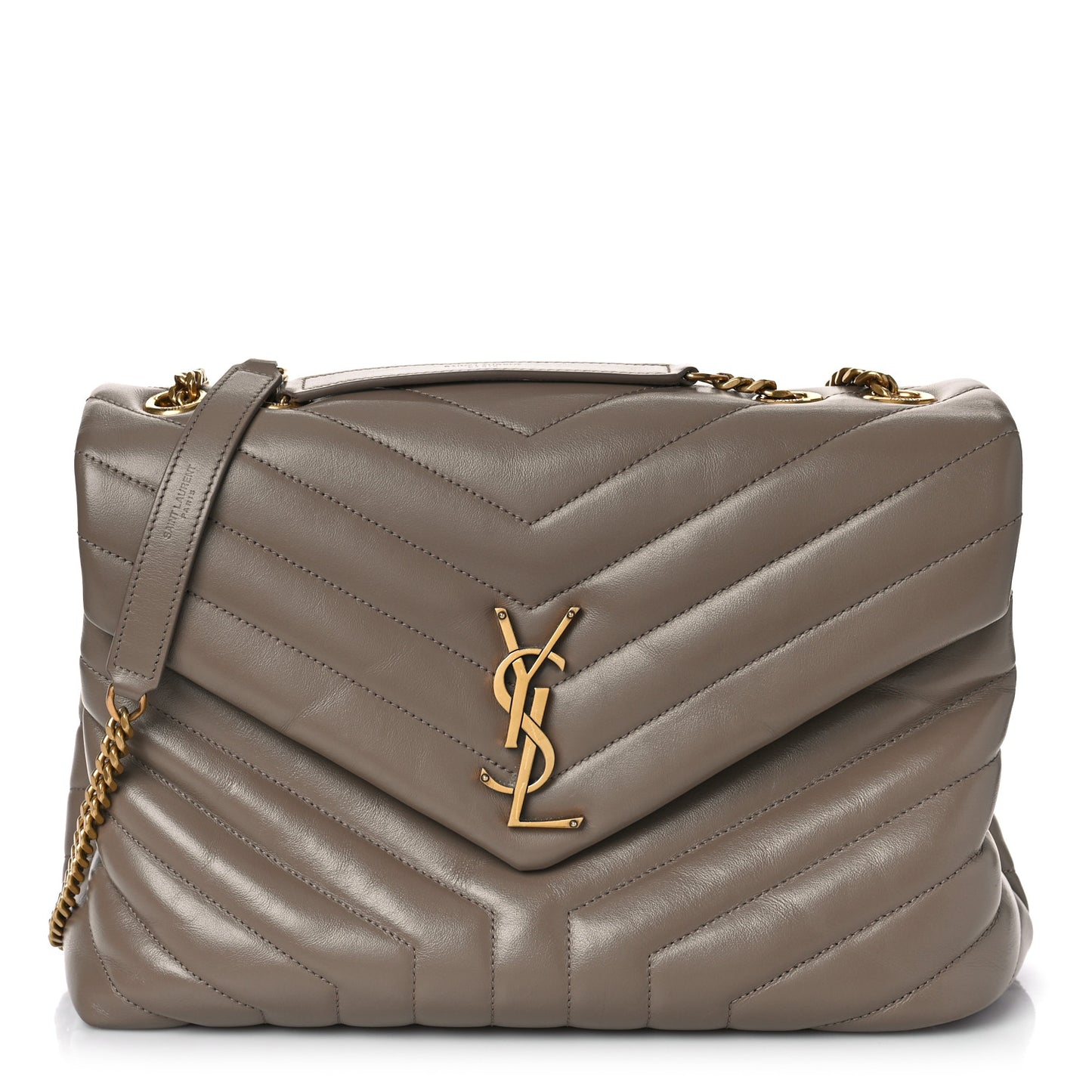 Calfskin Y Quilted Monogram Medium Loulou Chain Satchel Taupe