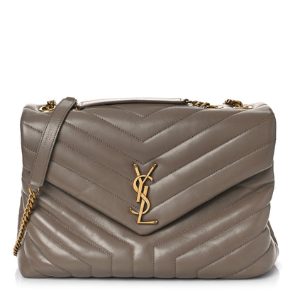 Saint Laurent Calfskin Y Quilted Monogram Medium Loulou Chain Satchel Taupe 1 of 8