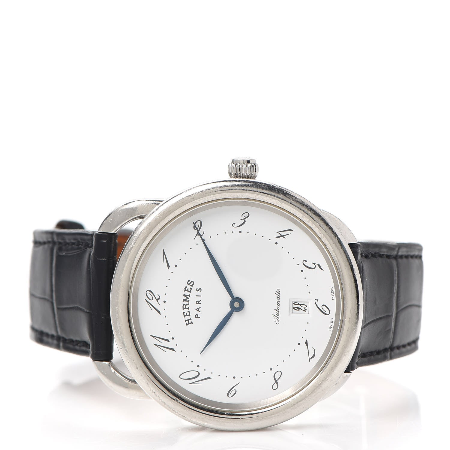 Hermes Stainless Steel Alligator 41mm Arceau Automatic Watch Noir 2 of 6