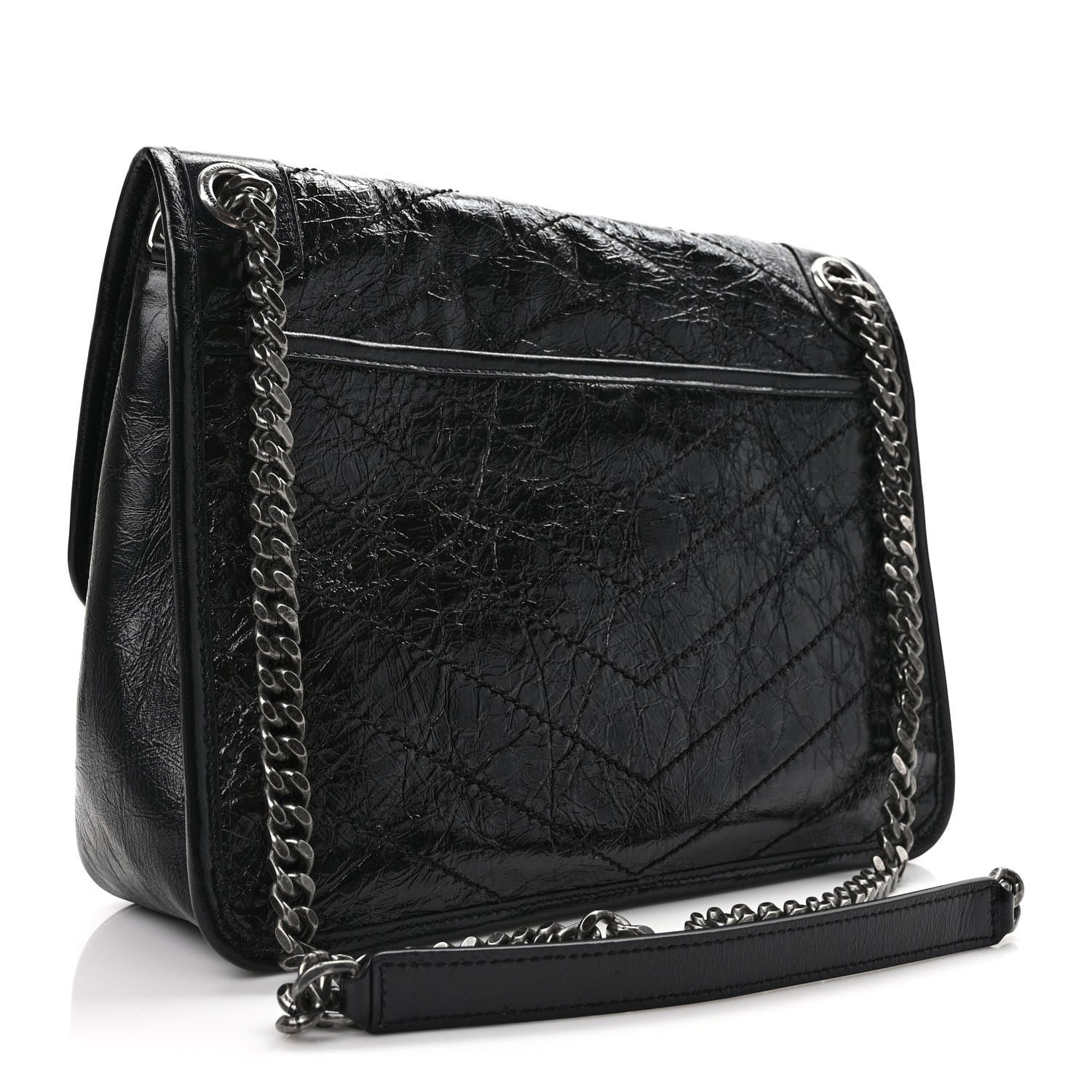 Saint Laurent Crinkled Calfskin Matelasse Monogram Medium Niki Chain Satchel Black 3 of 10