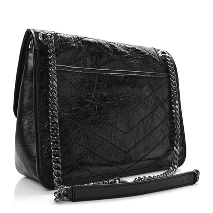 Saint Laurent Crinkled Calfskin Matelasse Monogram Medium Niki Chain Satchel Black 3 of 10