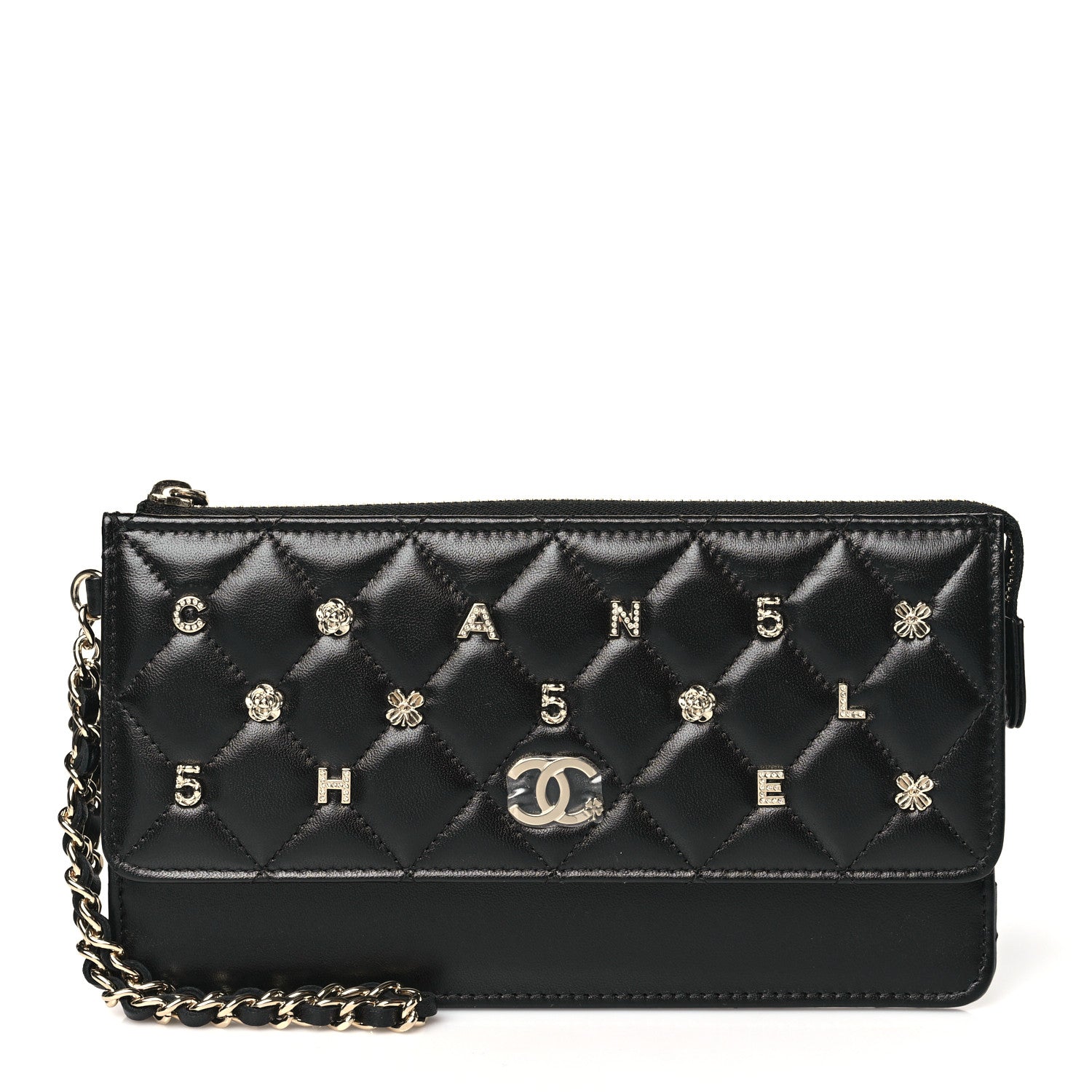 Chanel Lambskin Quilted All About Chanel Charm Wristlet Wallet Black 1 of 9