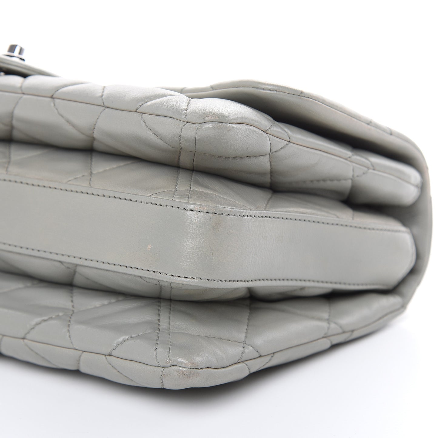 Lambskin Quilted Large 3 Flap Bag Grey