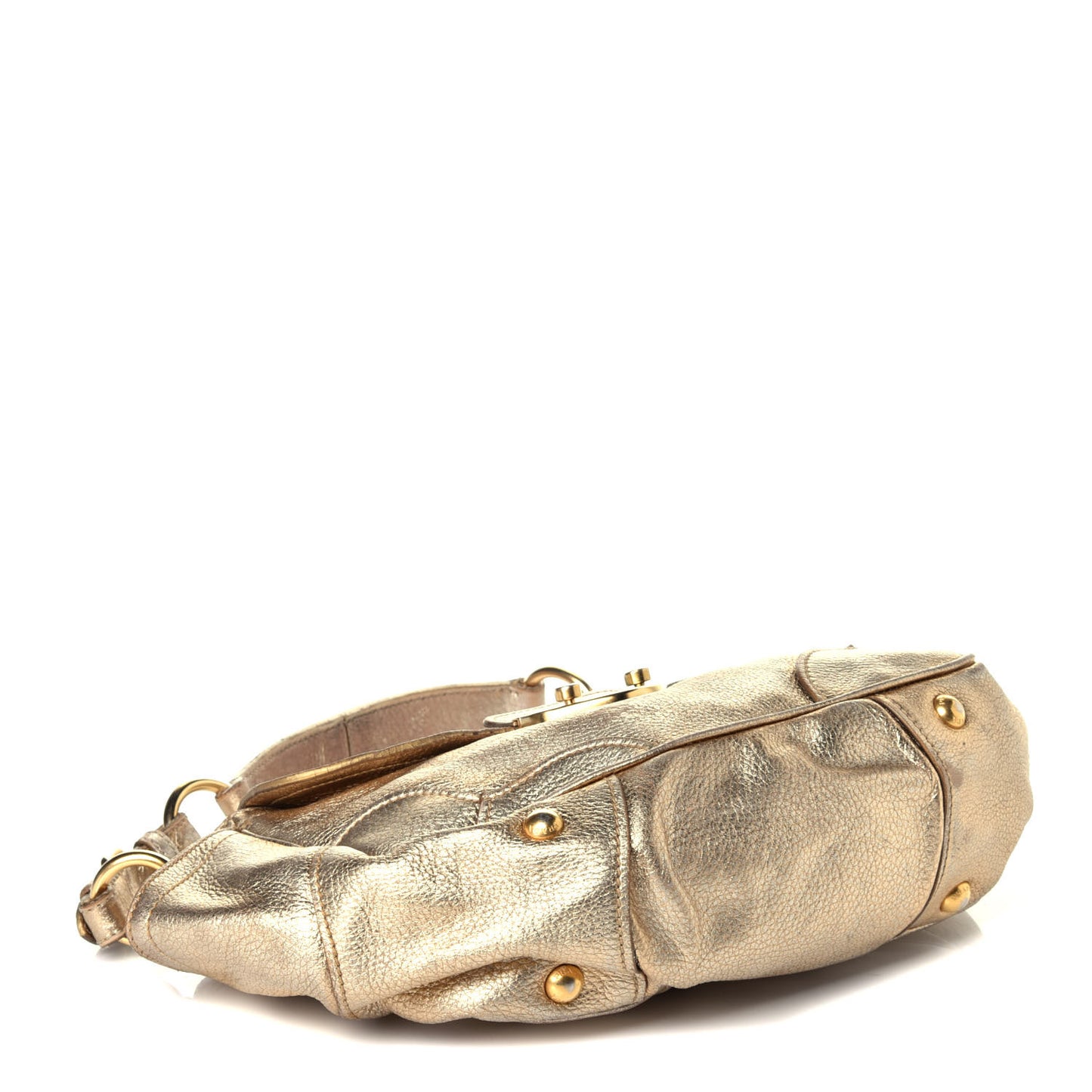 Metallic Vitello Daino Pushlock Flap Shoulder Bag Gold