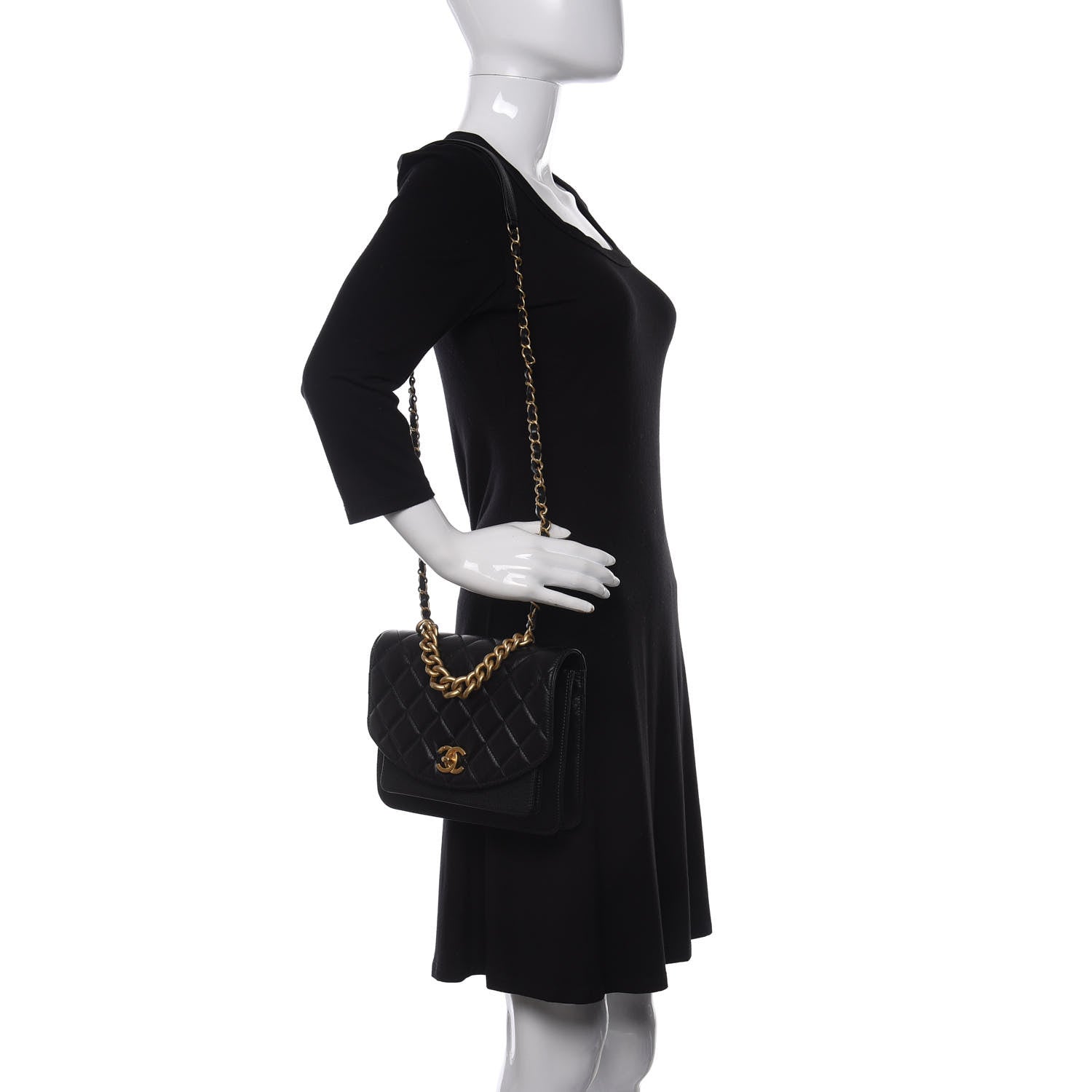 Chanel Calfskin Caviar Quilted Chain Handle Flap Black 2 of 10