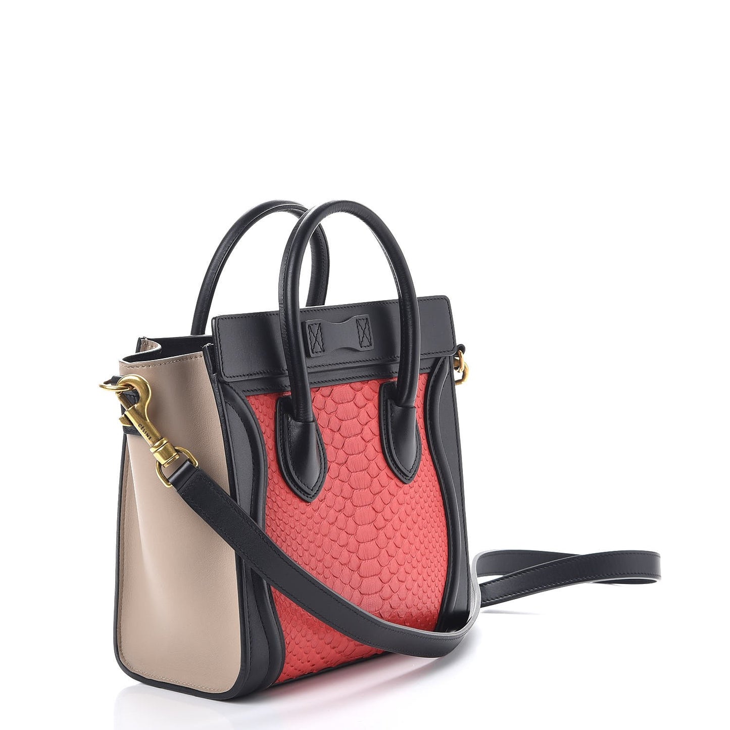 Python Calfskin Nano Tri-Color Luggage Red Black