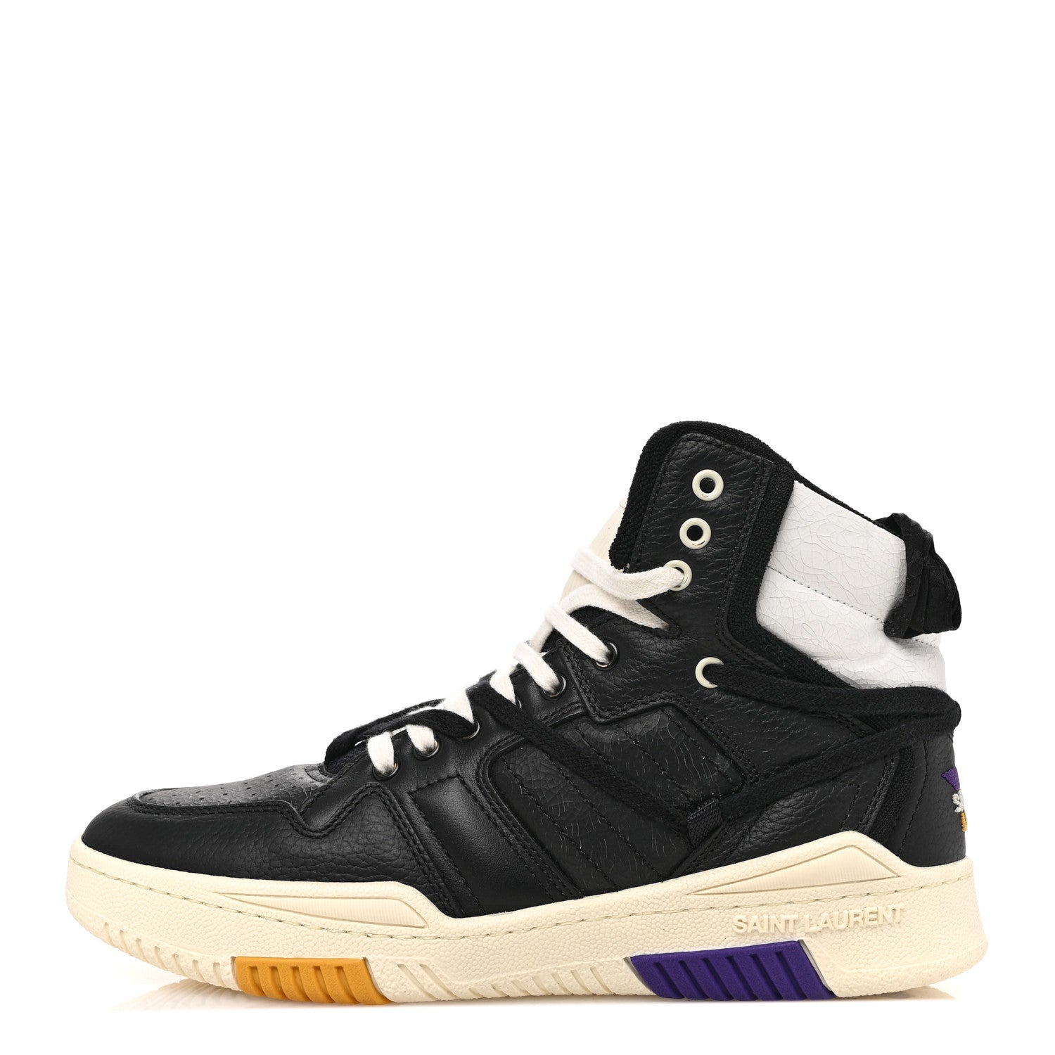 Saint Laurent Crackled Calfskin Mens Cure 05 High Top Sneakers 42.5 Black White 1 of 10