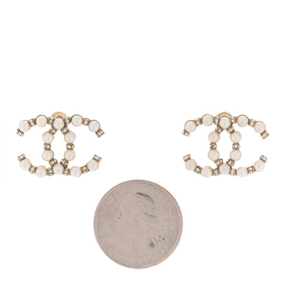 Chanel Pearl Crystal Nefertiti CC Earrings Gold 2 of 4