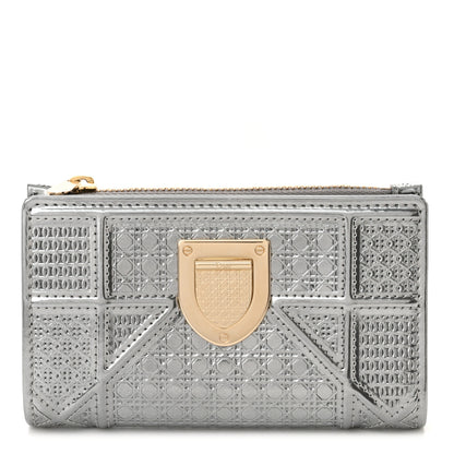 Christian Dior Metallic Patent Micro-Cannage Diorama Medium Wallet Silver 1 of 7