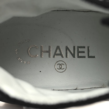 Chanel Fabric Grosgrain Quilted Cap Toe Lace Up Combat Boots 41 White Black 8 of 9