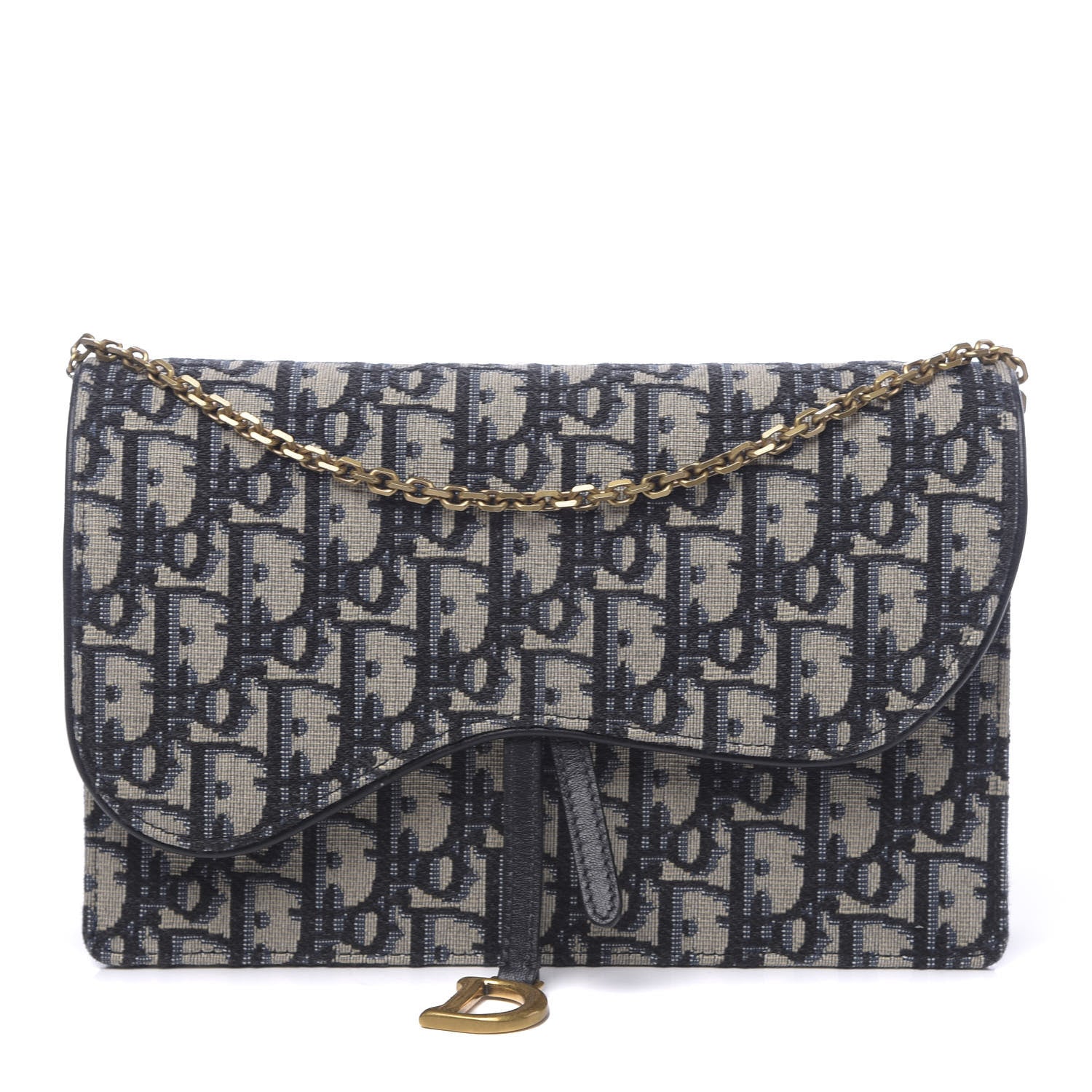 Christian Dior Oblique Saddle Chain Pouch Blue 1 of 9