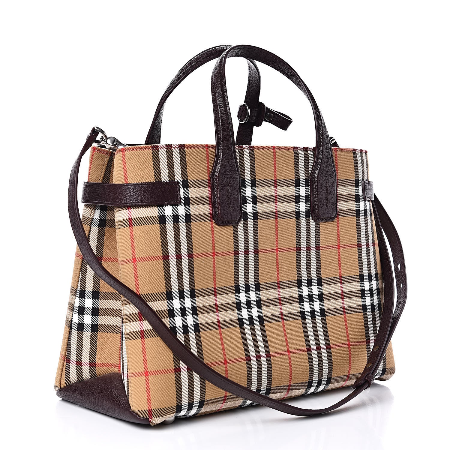 Burberry Goatskin Vintage Check Medium Banner Tote Deep Claret 3 of 9