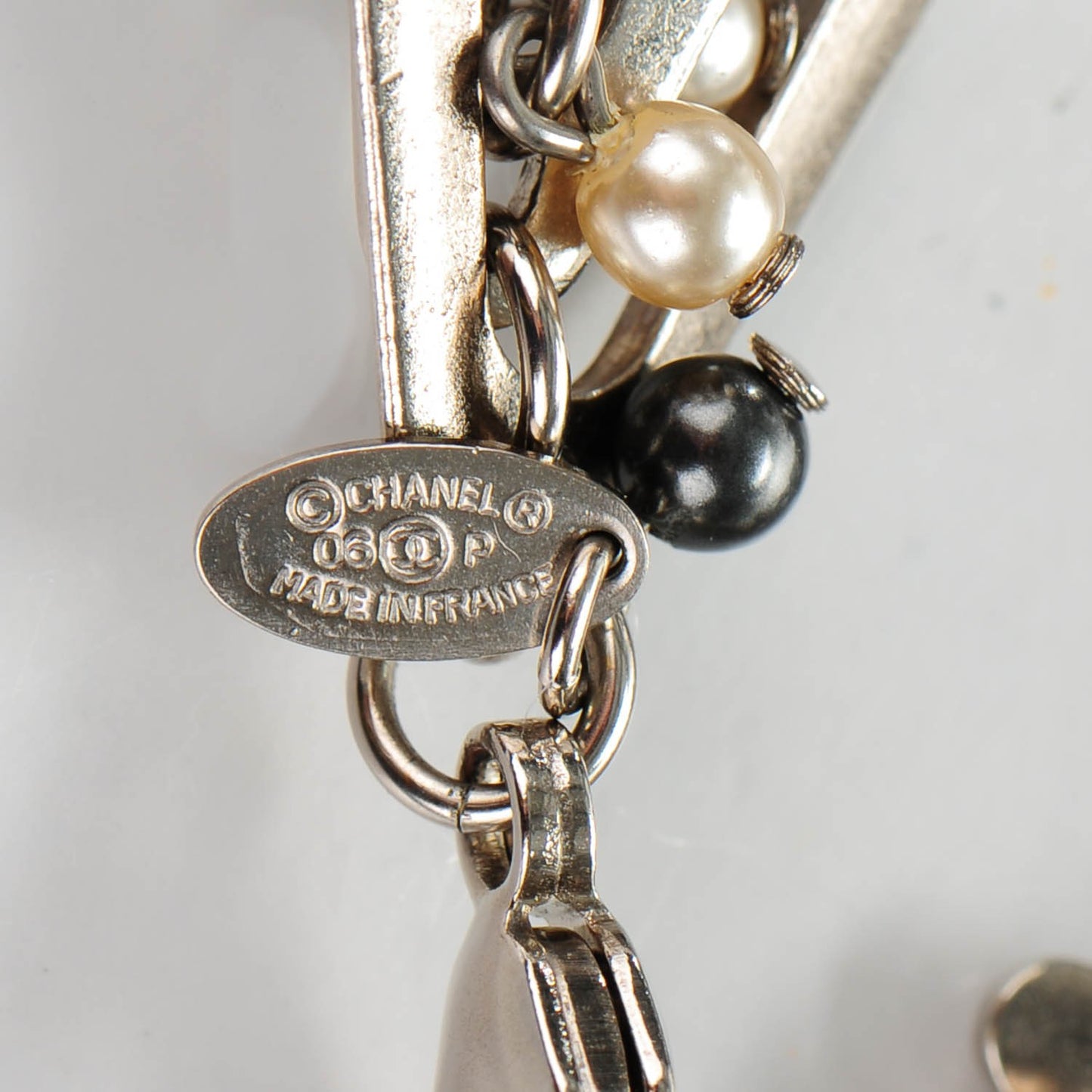 Pearl Beaded CC Bracelet Silver