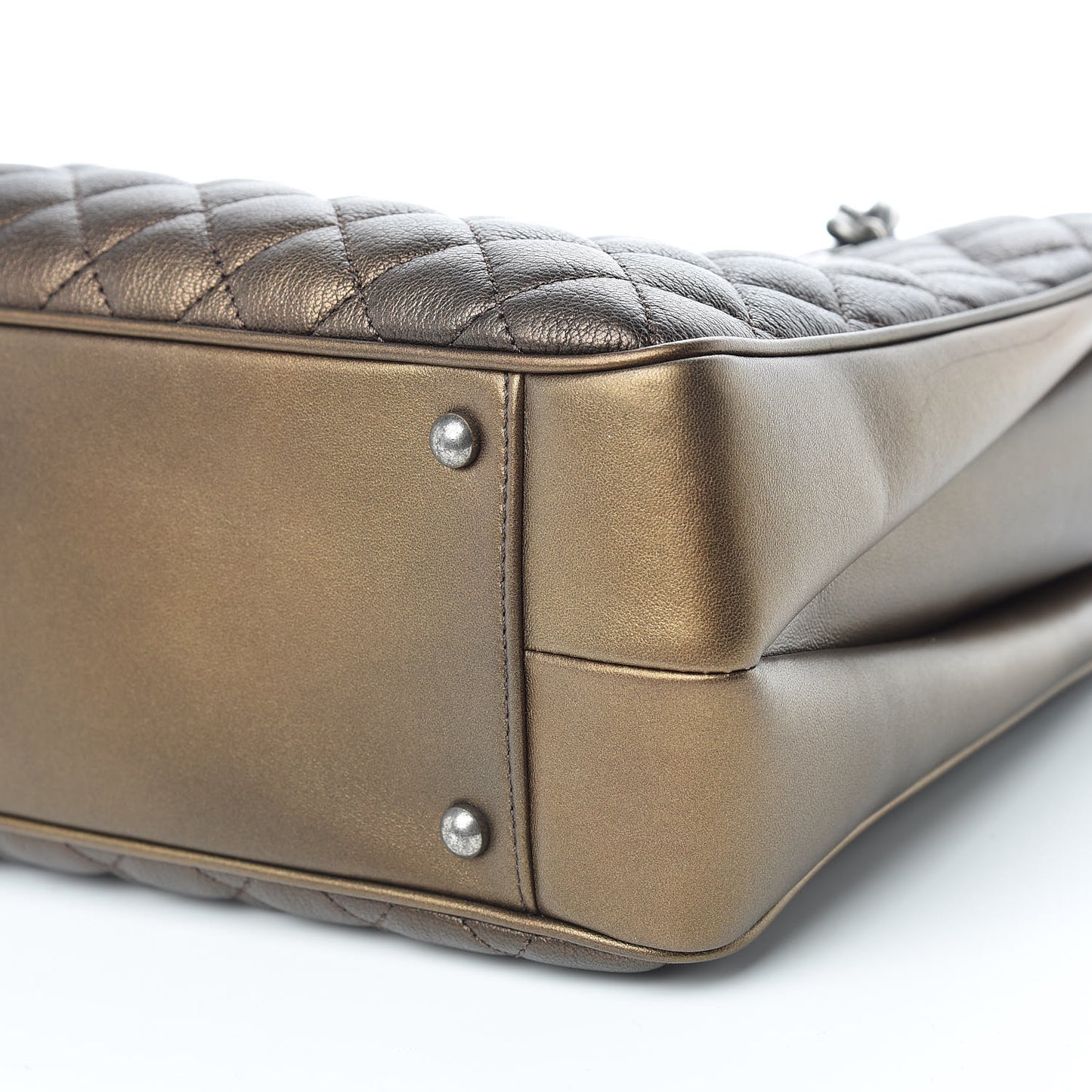 Metallic Grained Calfskin Quilted Shopping Tote Dark Gold