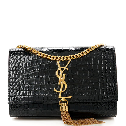 Saint Laurent Calfskin Crocodile Embossed Small Classic Monogram Kate Tassel Satchel Black 1 of 11