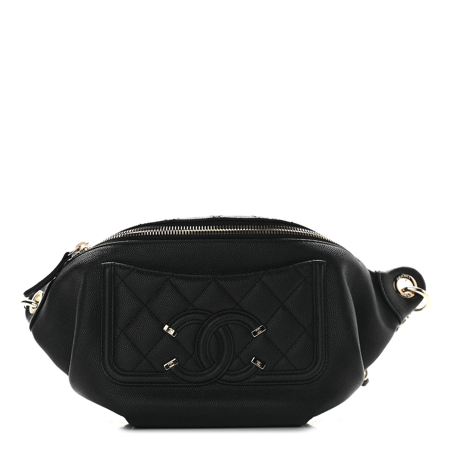 Caviar Quilted Filigree Waist Bag Black