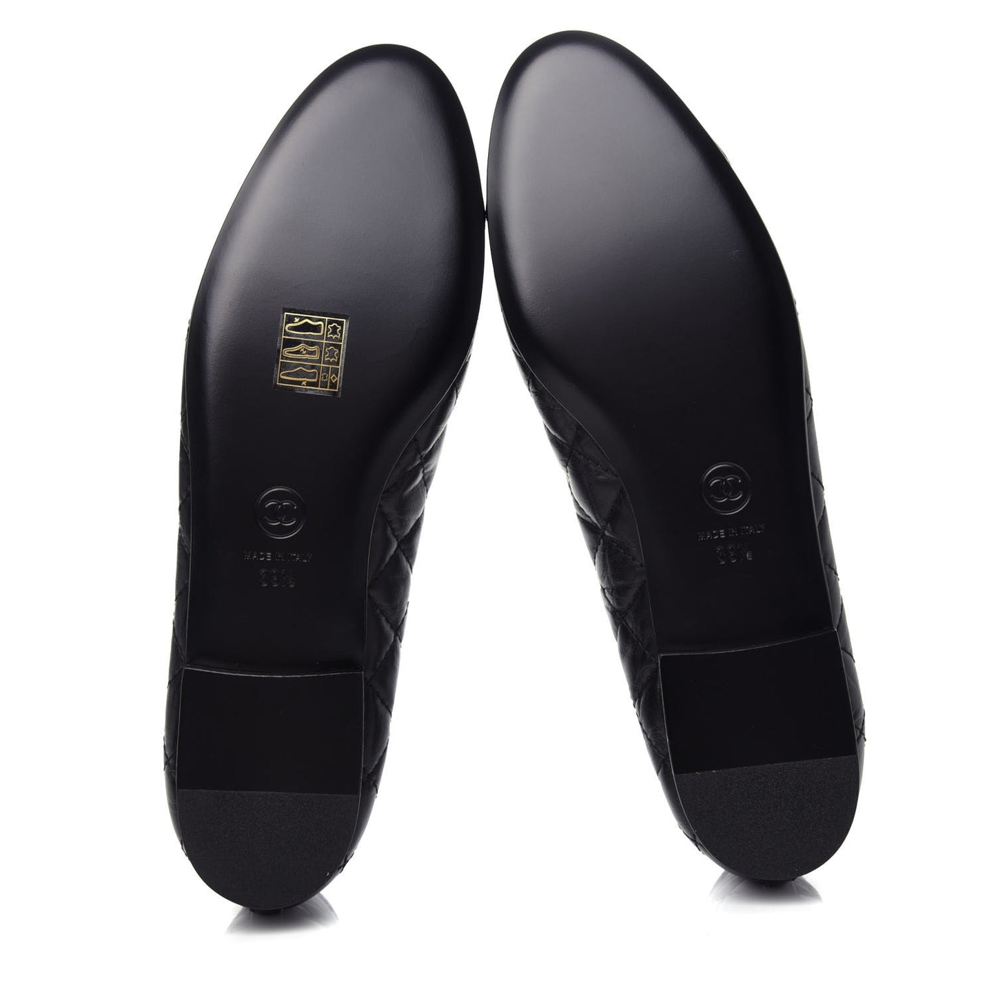 Aged Calfskin Quilted Cap Toe Ballerina Flats 39.5 Black