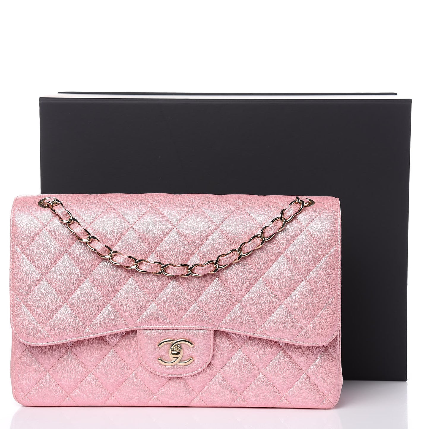 Iridescent Caviar Quilted Jumbo Double Flap Rose Pink