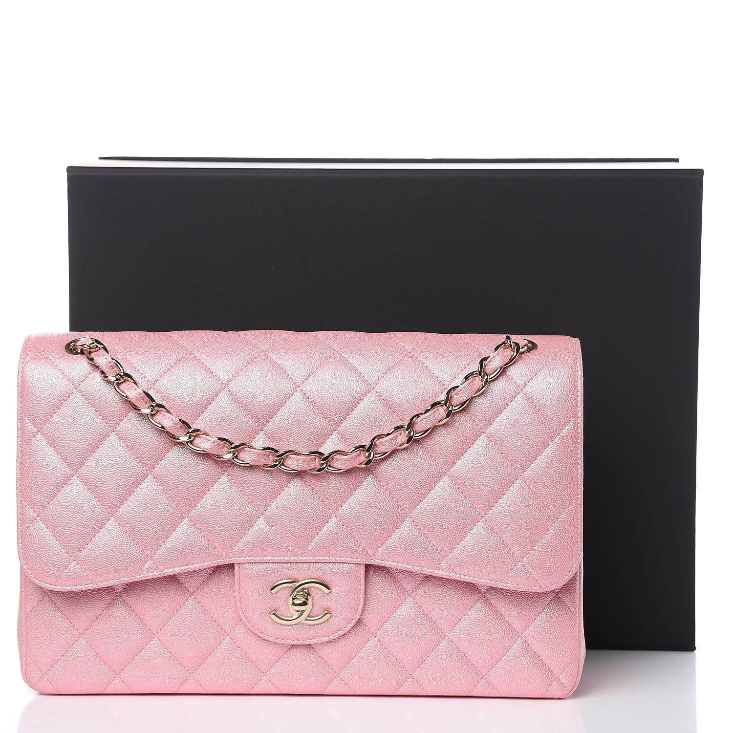 Chanel Iridescent Caviar Quilted Jumbo Double Flap Rose Pink 10 of 10