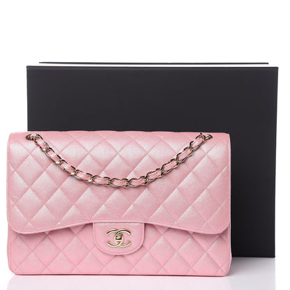 Chanel Iridescent Caviar Quilted Jumbo Double Flap Rose Pink 10 of 10