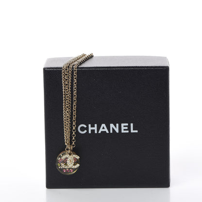 Chanel Resin Crystal CC Necklace Light Gold Pink Green 7 of 7