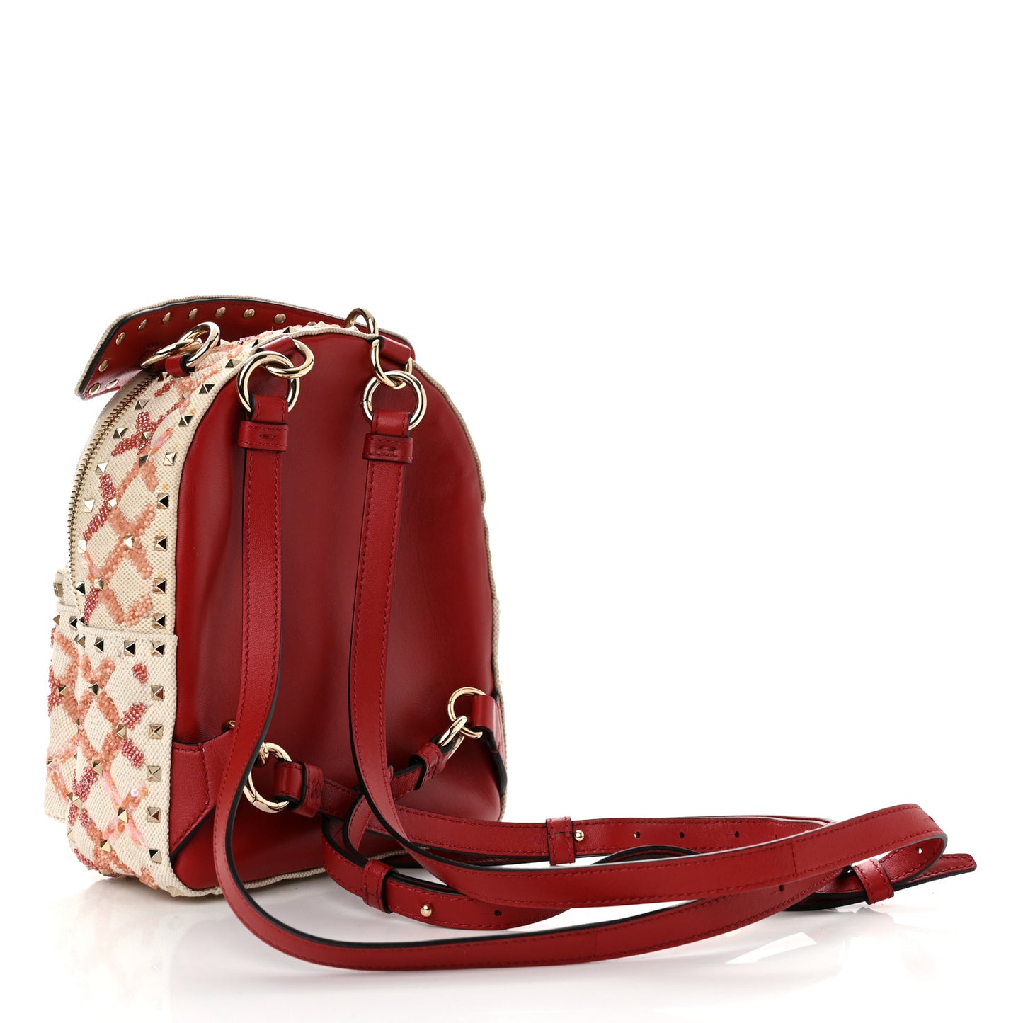 Canvas Beaded Mini Rockstud Spike Backpack Red