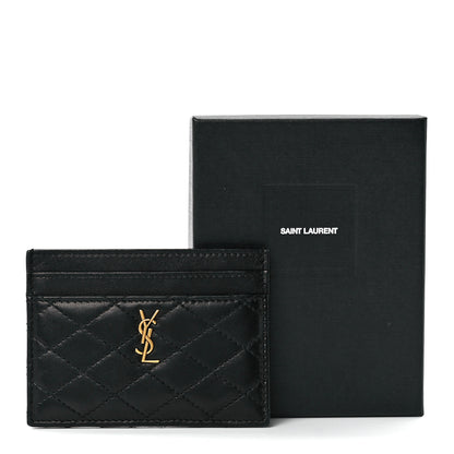 Saint Laurent Lambskin Quilted Monogram Gaby Card Case Black 12 of 12