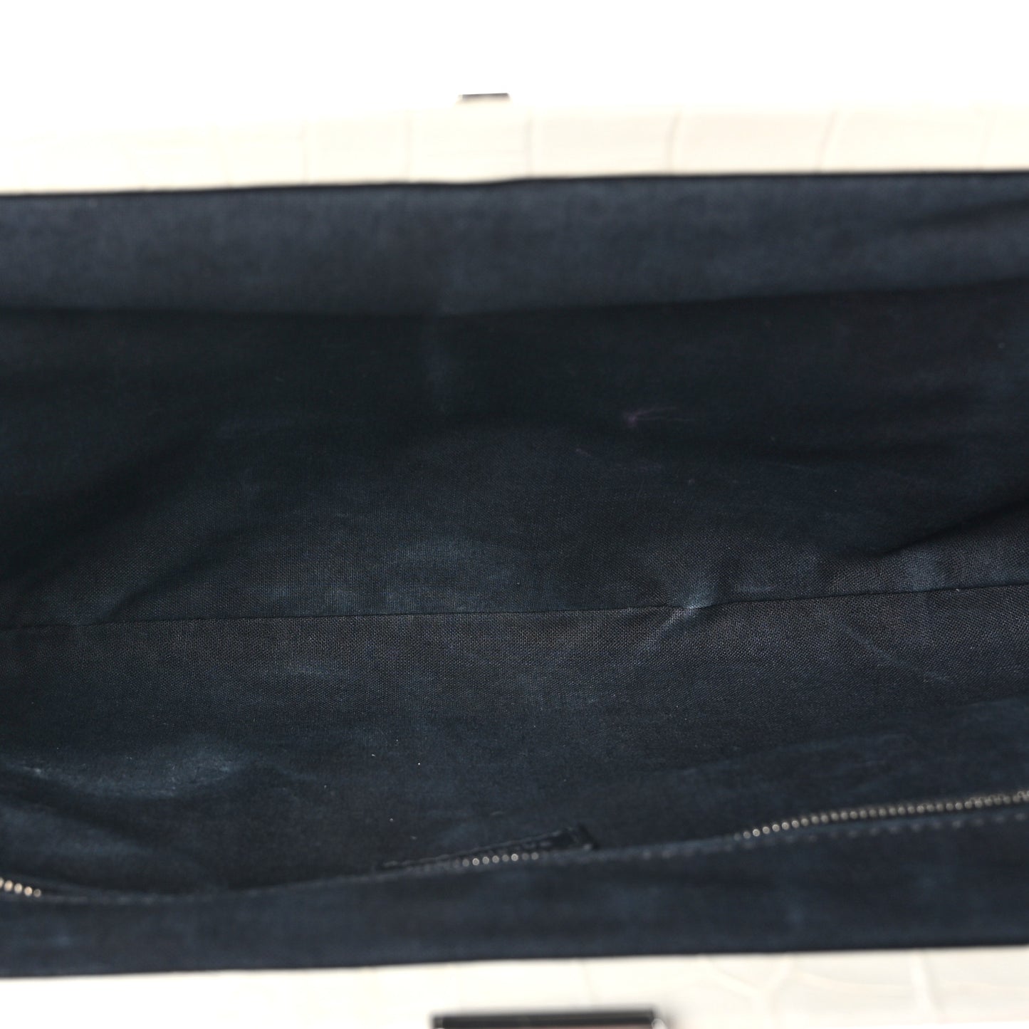 Shiny Supple Calfskin Logo Crocodile Embossed XL Cloud Clutch White