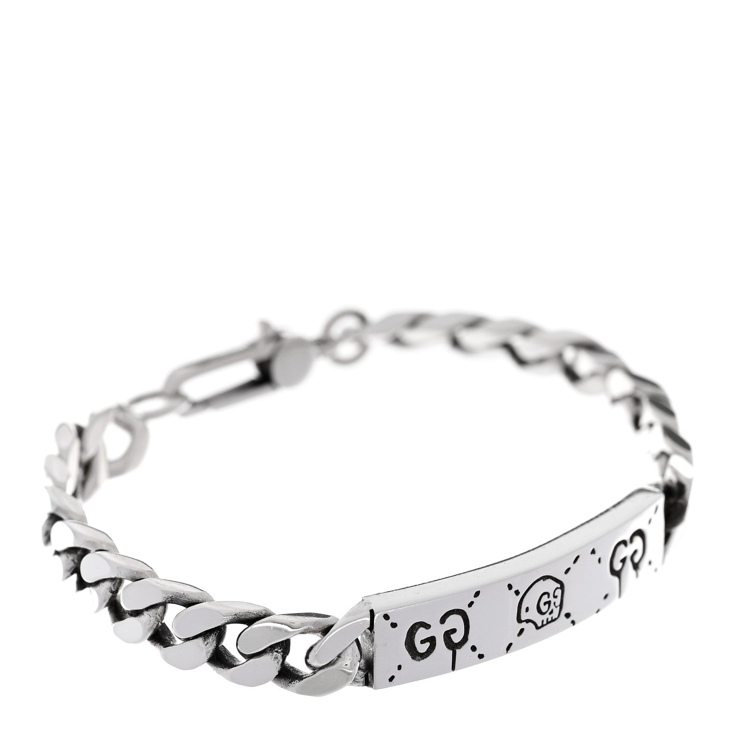 Gucci Sterling Silver GucciGhost Hamlet Skull ID Chain Bracelet 1 of 4