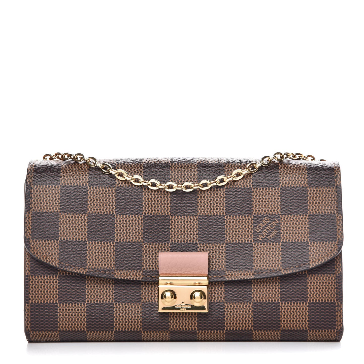 Damier Ebene Croisette Chain Wallet Rose Ballerine