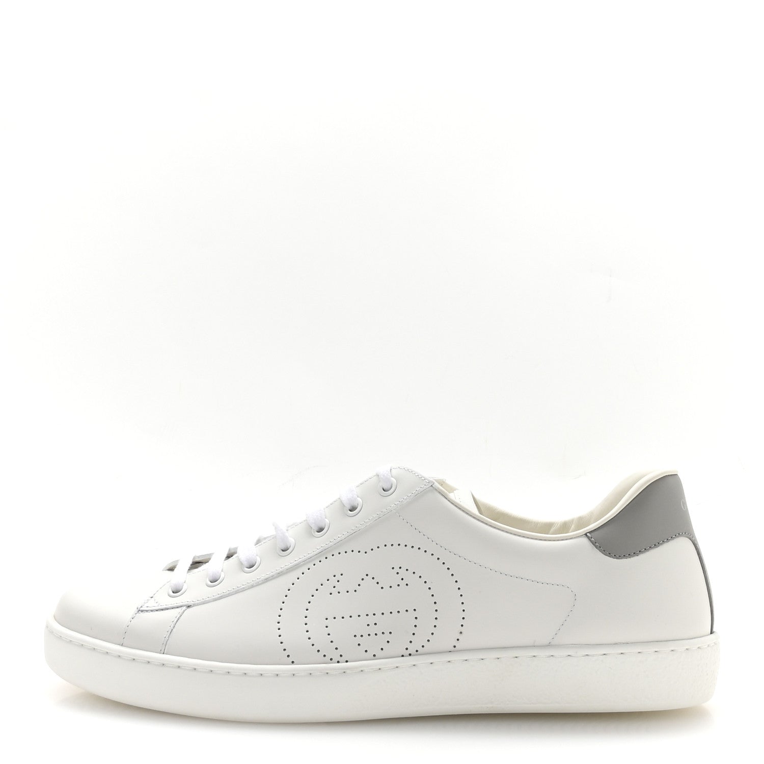 Gucci Calfskin Interlocking G Perforated Mens Ace Sneakers 12 White Grey Sky 1 of 9