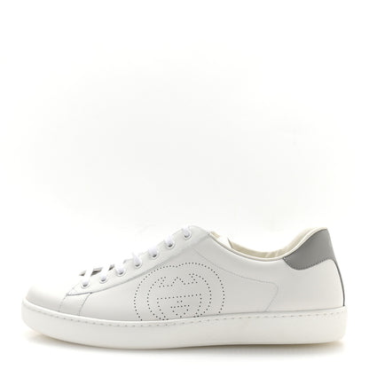 Gucci Calfskin Interlocking G Perforated Mens Ace Sneakers 12 White Grey Sky 1 of 9