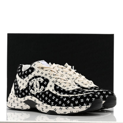 Chanel Nylon Suede Calfskin Printed CC Sneakers 40.5 White Black 9 of 9