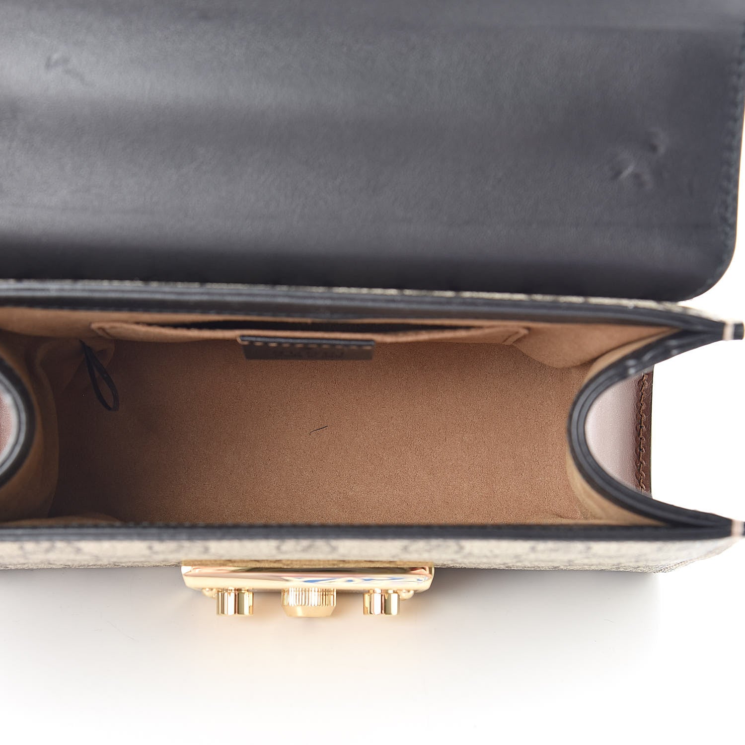 Gucci GG Supreme Monogram Calfskin Small Padlock Shoulder Bag Beige Black Cuir 5 of 12