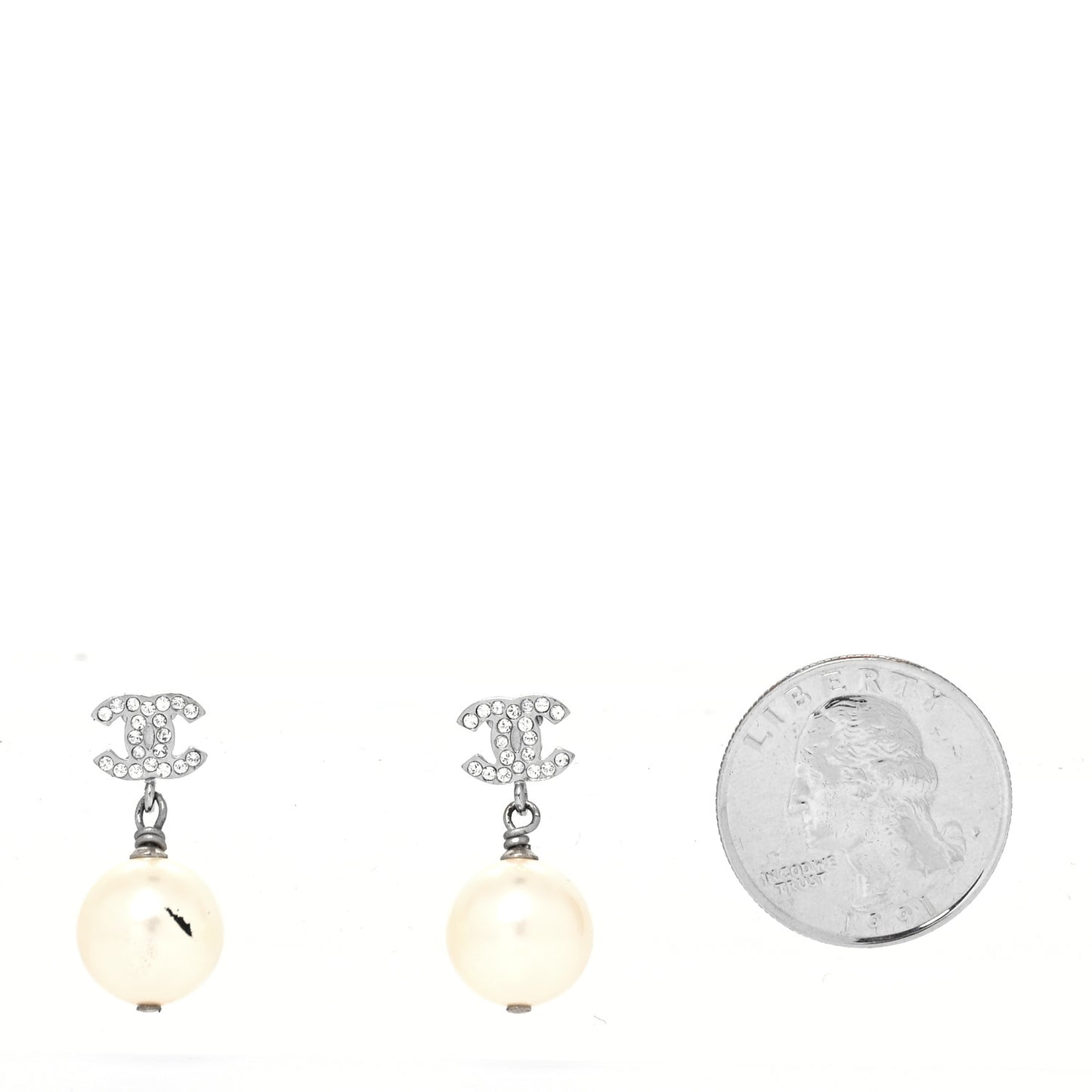 Crystal Pearl CC Drop Earrings Silver Pearly White