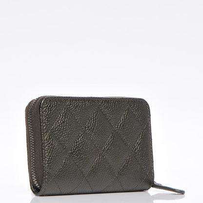 Chanel Caviar Quilted Zip Coin Purse Dark Green 3 of 7