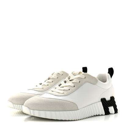 Hermes Calfskin Suede Goatskin Bouncing Sneakers 38 White Black 4 of 12