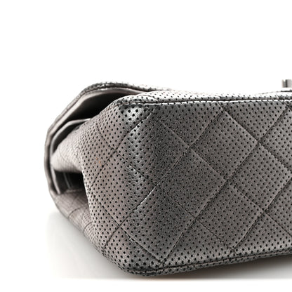 Chanel Metallic Perforated Lambskin Quilted Jumbo Double Flap  Dark Silver 9 of 10